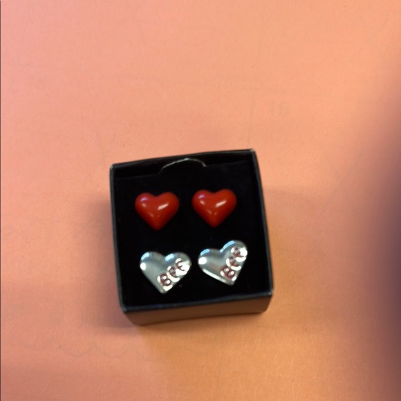 Jewelry - Heart-Shaped Red and Silver Earrings